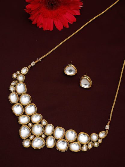Gold Kundan Choker With Studs - Ruby Raang