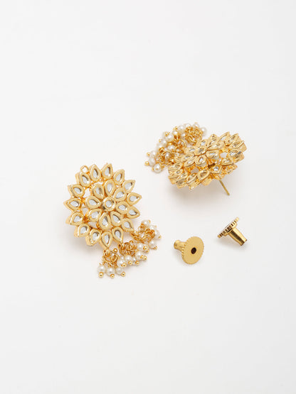 Gold-Polished Kundan Earrings - Ruby Raang