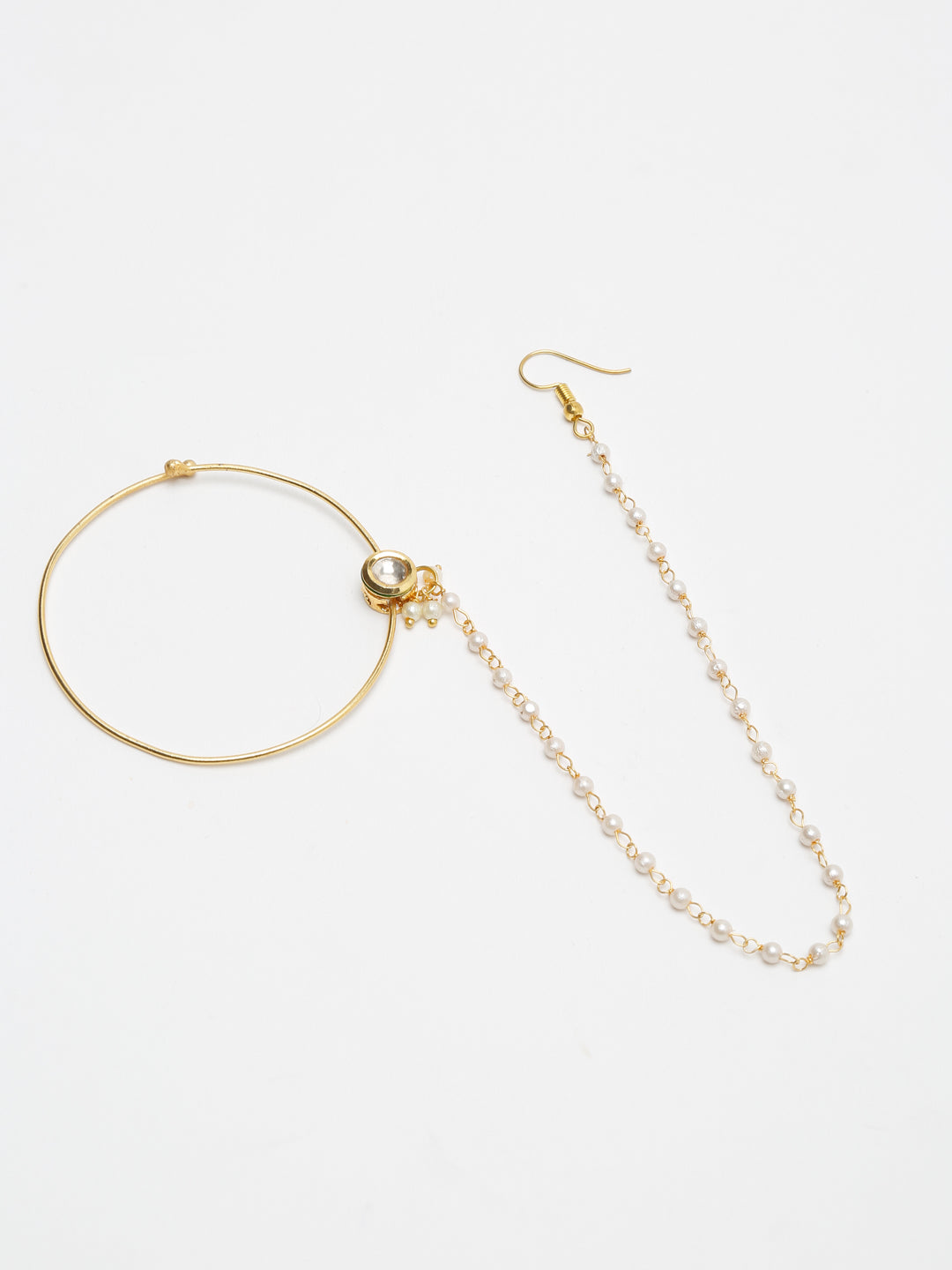 Gold-Polished Kundan Nose Ring - Ruby Raang