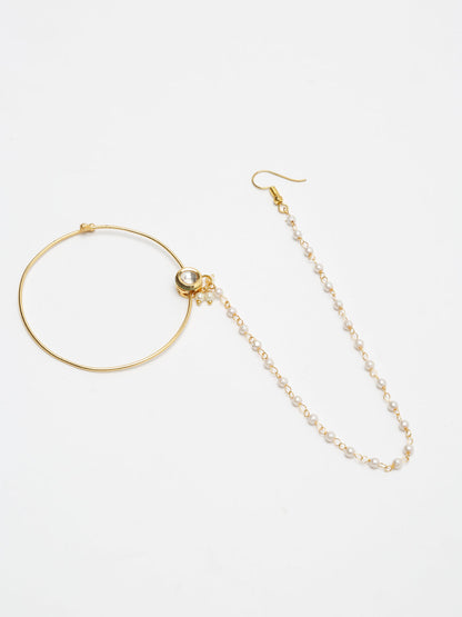 Gold-Polished Kundan Nose Ring - Ruby Raang