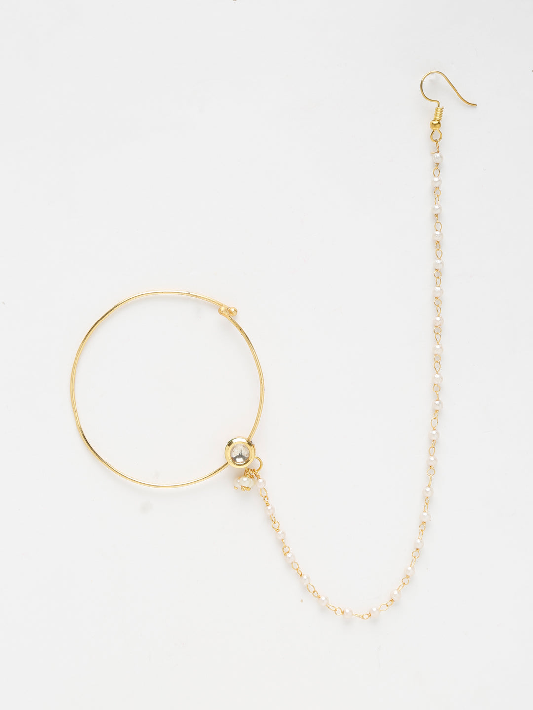 Gold-Polished Kundan Nose Ring - Ruby Raang