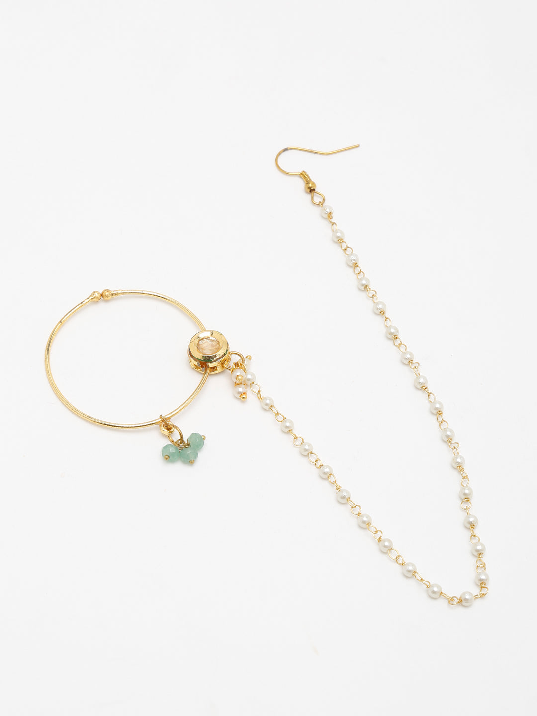Gold-Polished Kundan Nose Ring - Ruby Raang