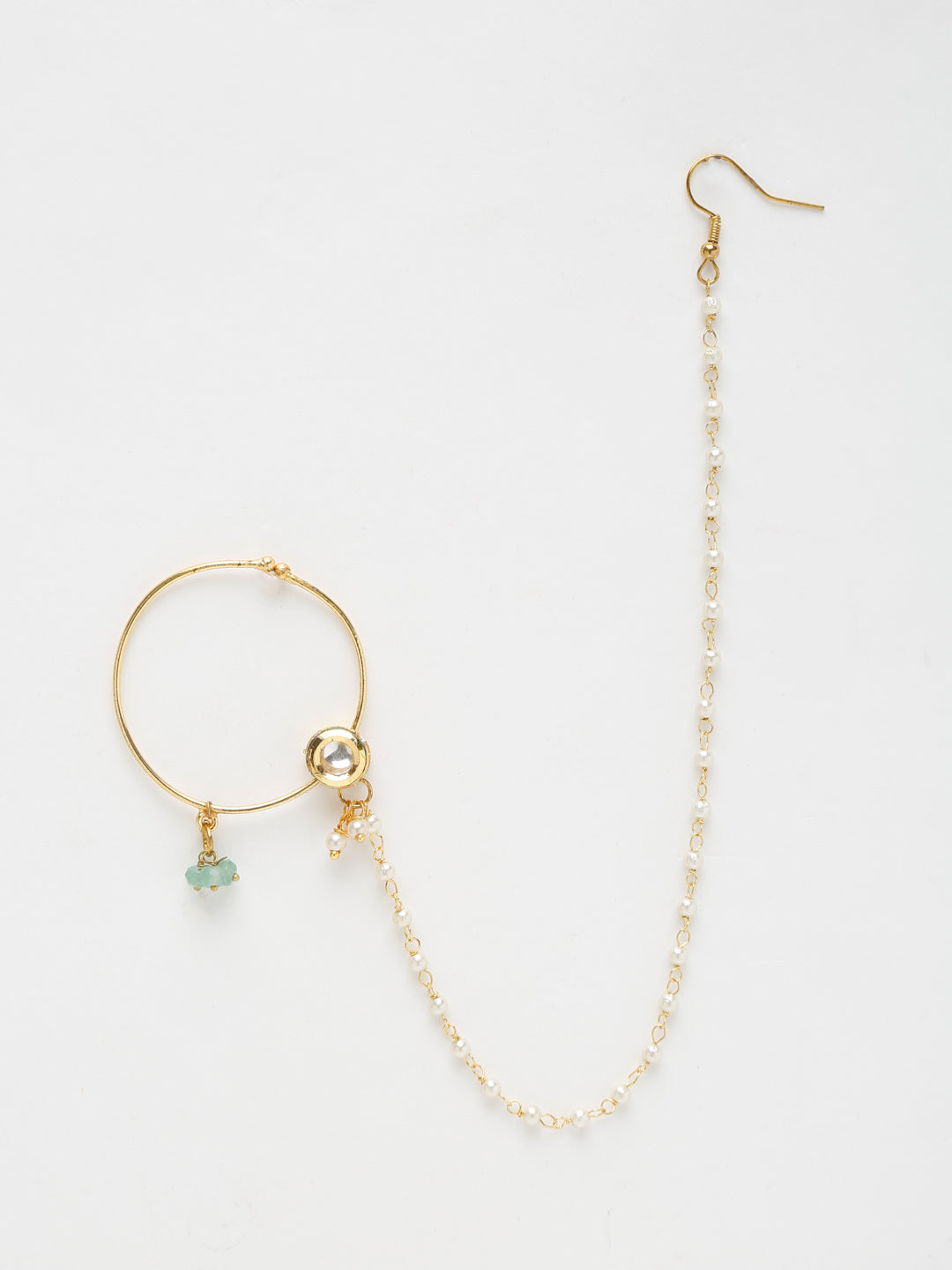 Gold-Polished Kundan Nose Ring - Ruby Raang