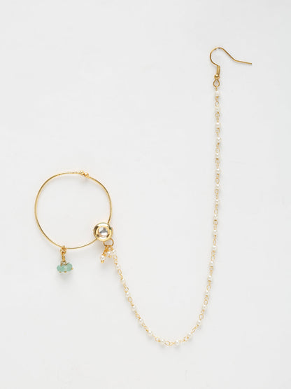 Gold-Polished Kundan Nose Ring - Ruby Raang
