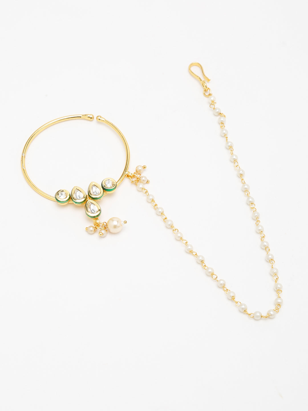 Gold-Polished Kundan Nose Ring - Ruby Raang
