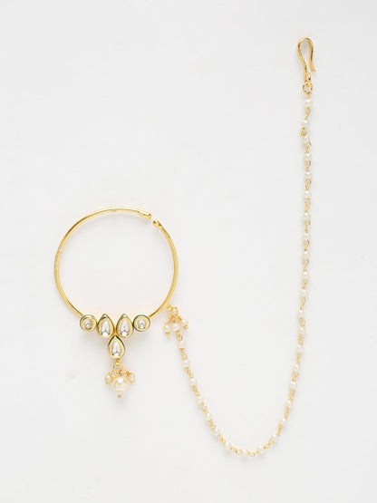 Gold-Polished Kundan Nose Ring - Ruby Raang