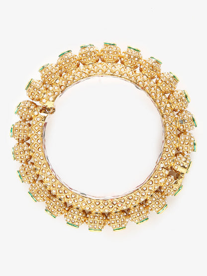 Gold-Polished White Pearl Studded Beaded Bangle - Ruby Raang