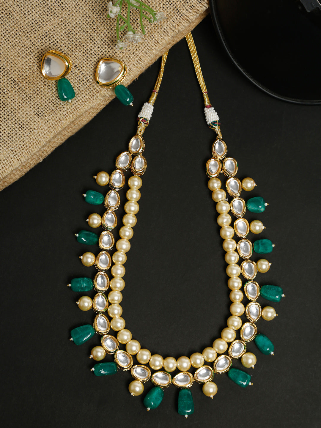 Long Kundan Neckpiece With Earrings - Ruby Raang