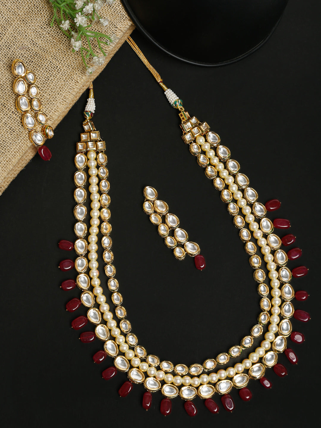 Kundan Neckpiece With Earrings - Ruby Raang