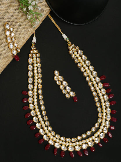 Kundan Neckpiece With Earrings - Ruby Raang