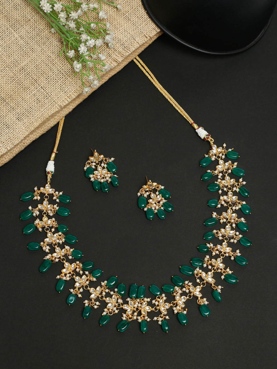 Kundan Neckpiece With Earrings - Ruby Raang