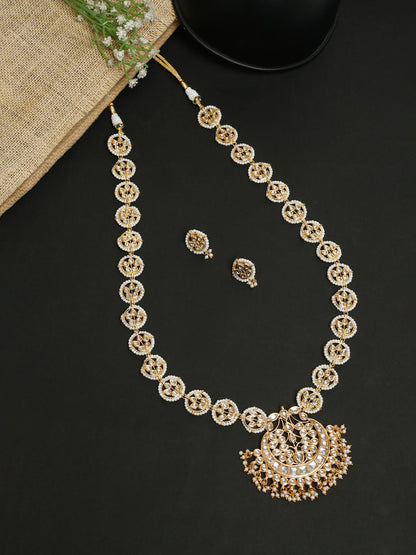 Long Kundan Neckpiece With Studs - Ruby Raang