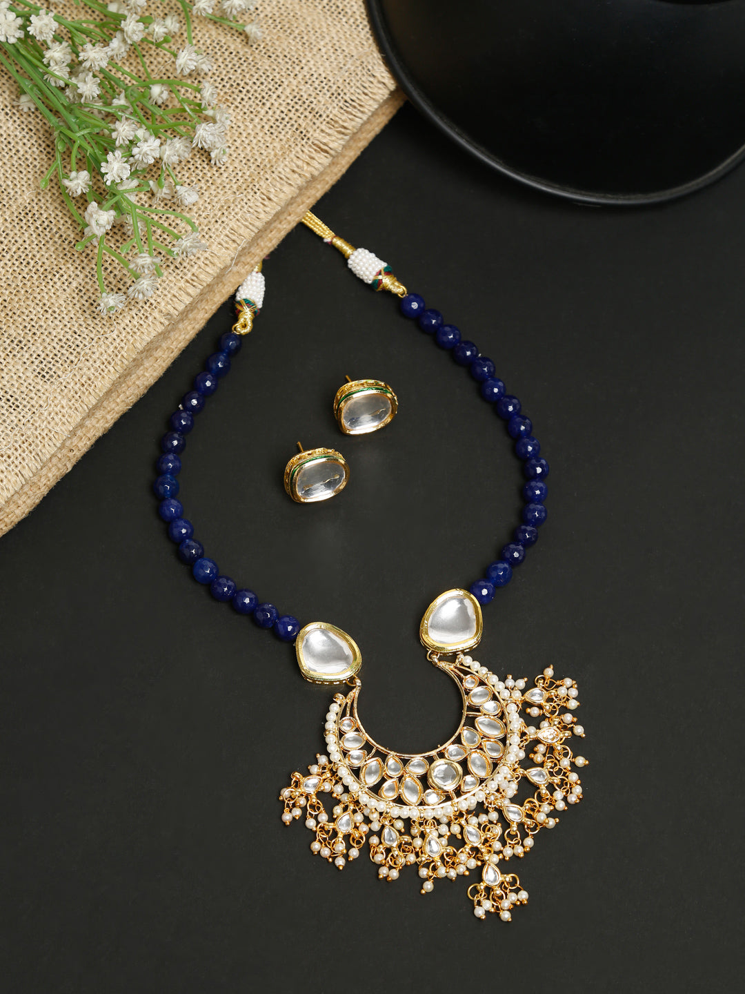 Stone Kundan Neckpiece With Studs - Ruby Raang