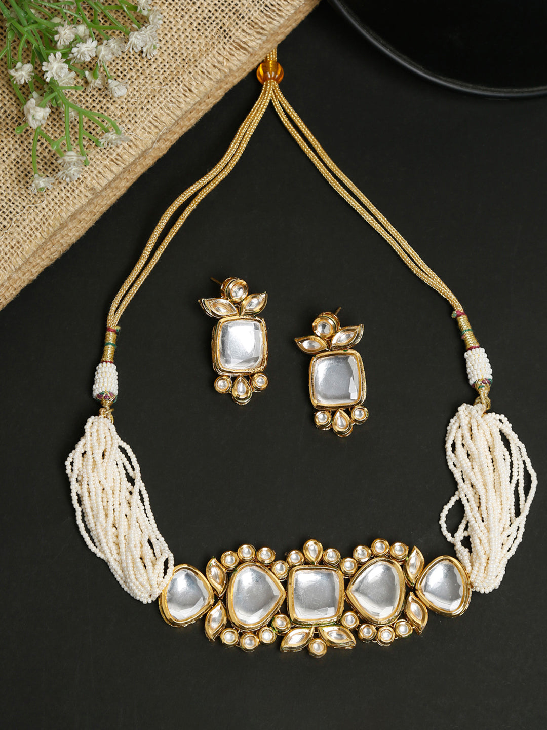 Kundan Choker With Earrings - Ruby Raang