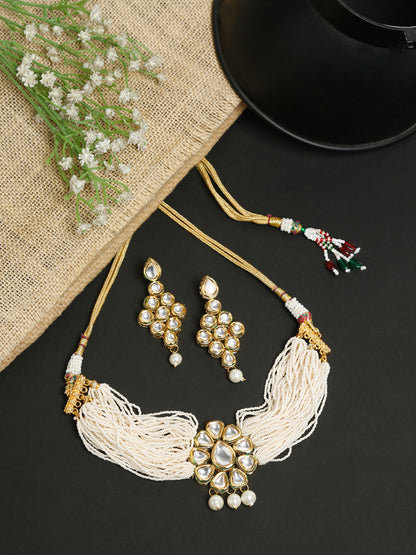 Kundan Choker With Earrings - Ruby Raang