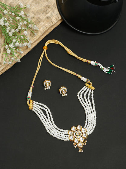 Kundan Choker With Pearls, Earrings - Ruby Raang
