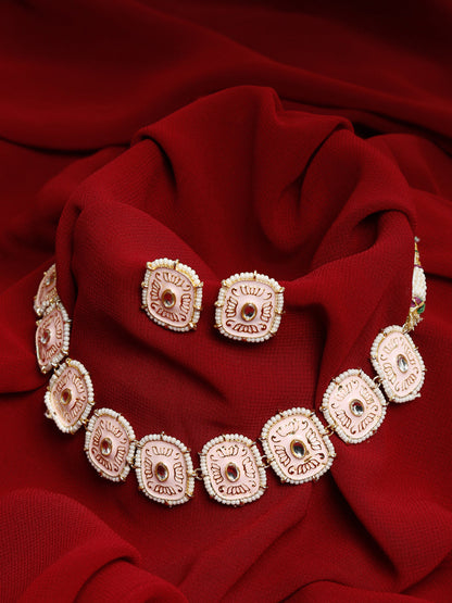 Kundan Choker With Pearls, Earrings & Maang Tikka - Ruby Raang