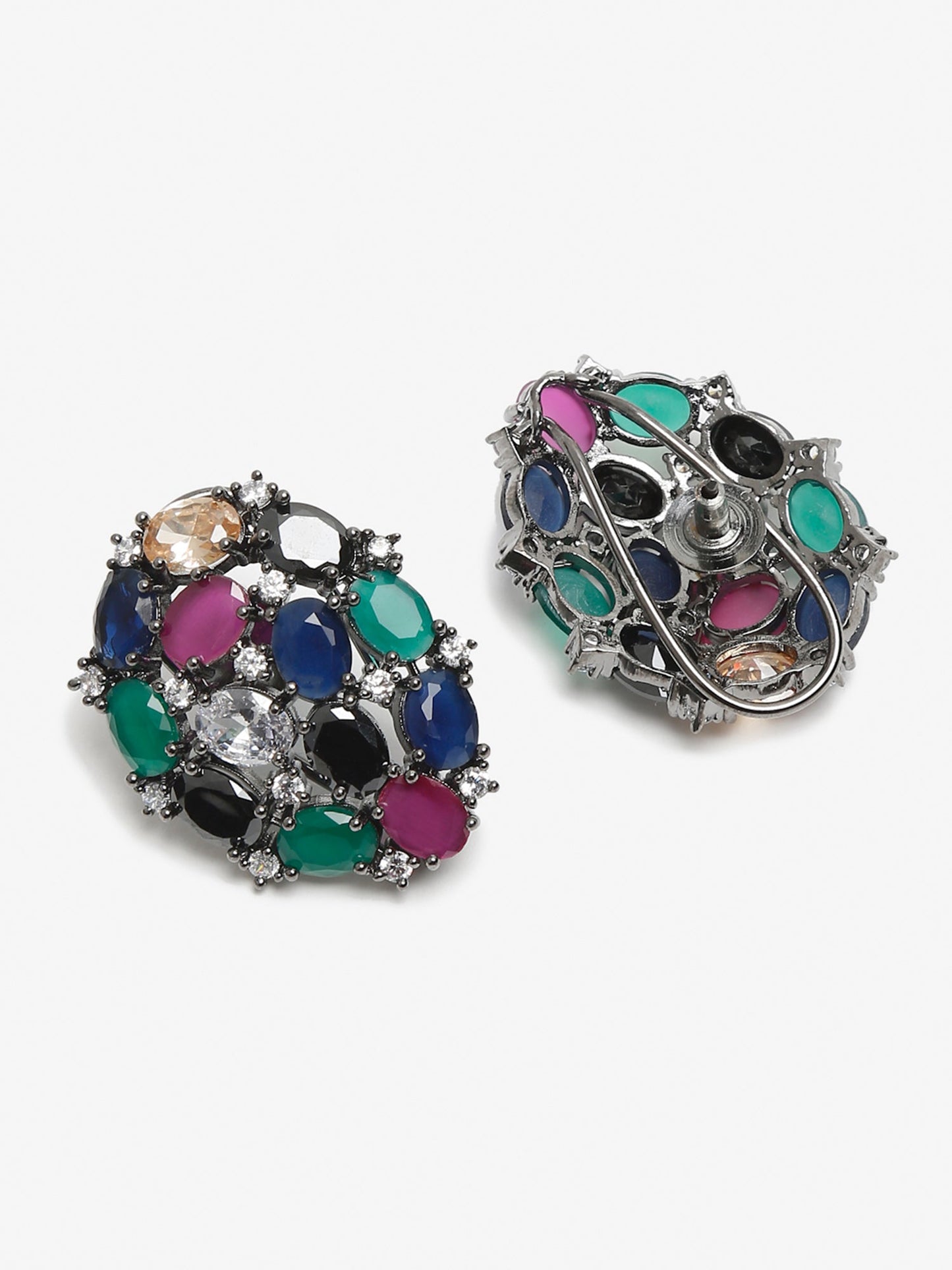 Multicoloured Rhodium-Plated Teardrop Shaped Drop Earrings - Ruby Raang