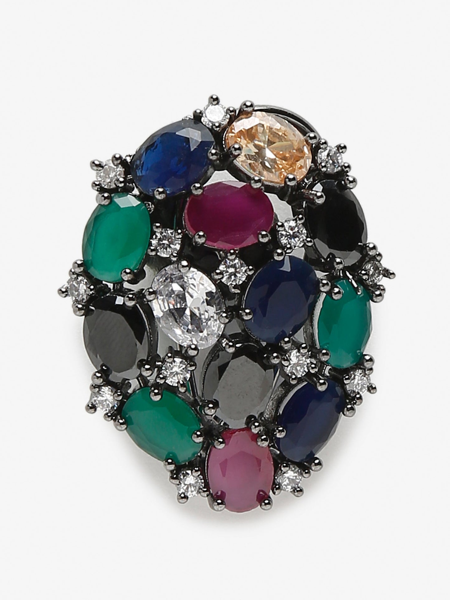 Multicoloured Rhodium-Plated Teardrop Shaped Drop Earrings - Ruby Raang
