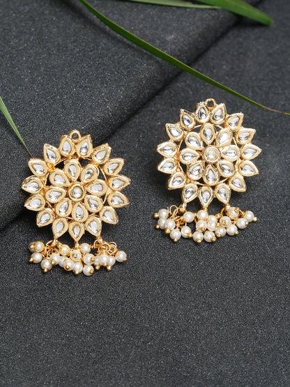 Gold-Polished Kundan Earrings - Ruby Raang