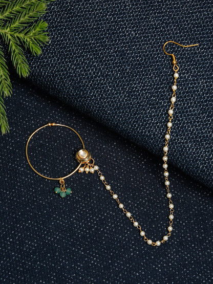 Gold-Polished Kundan Nose Ring - Ruby Raang