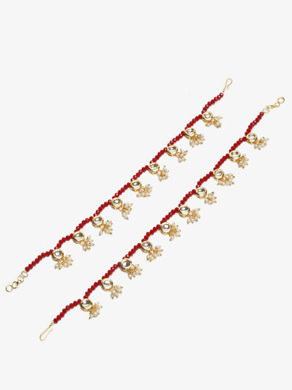 Women's Set Of 2 Red Anklets - Ruby Raang
