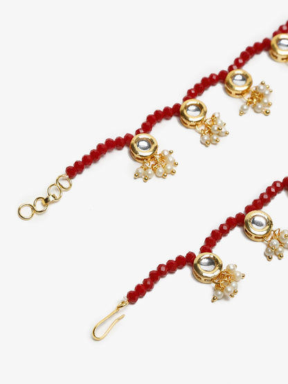 Women's Set Of 2 Red Anklets - Ruby Raang