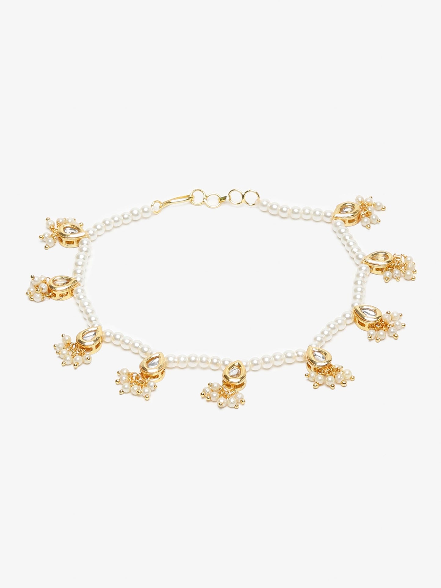 Women's White Gold Pearl Anklets - Ruby Raang