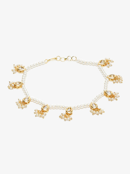 Women's White Gold Pearl Anklets - Ruby Raang