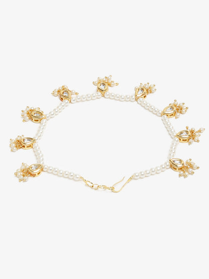 Women's White Gold Pearl Anklets - Ruby Raang