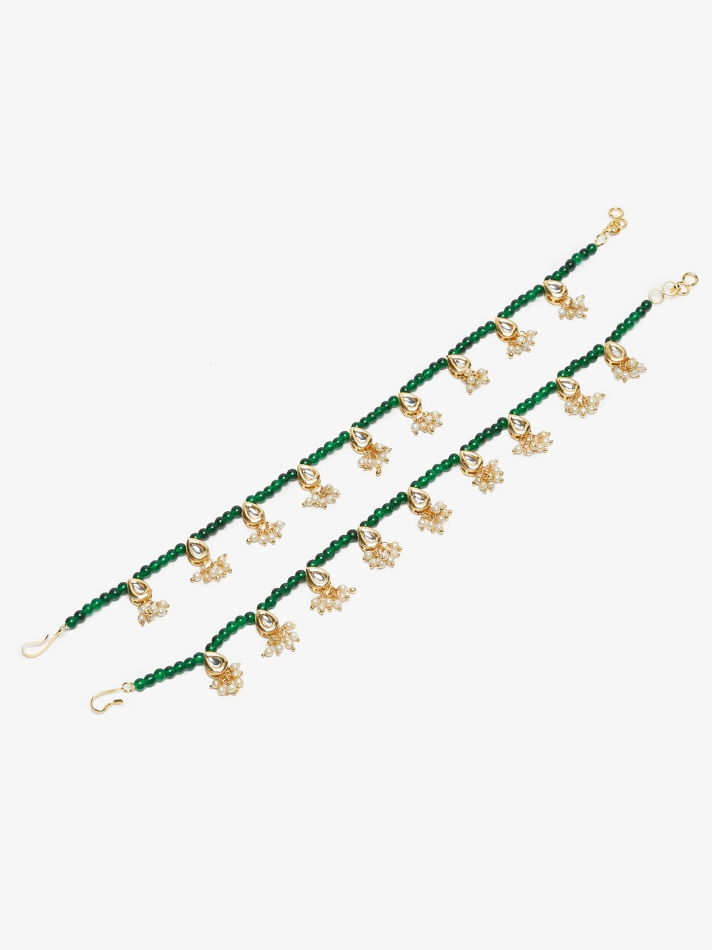 Women's Green Gold-Polished Anklets Set Of 2 - Ruby Raang
