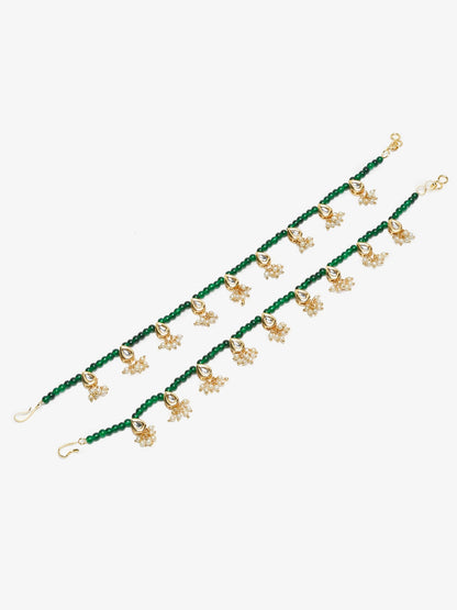 Women's Green Gold-Polished Anklets Set Of 2 - Ruby Raang