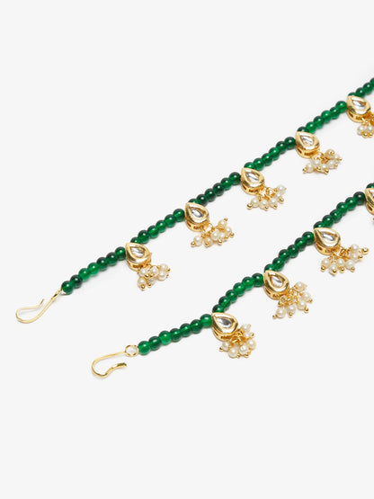 Women's Green Gold-Polished Anklets Set Of 2 - Ruby Raang
