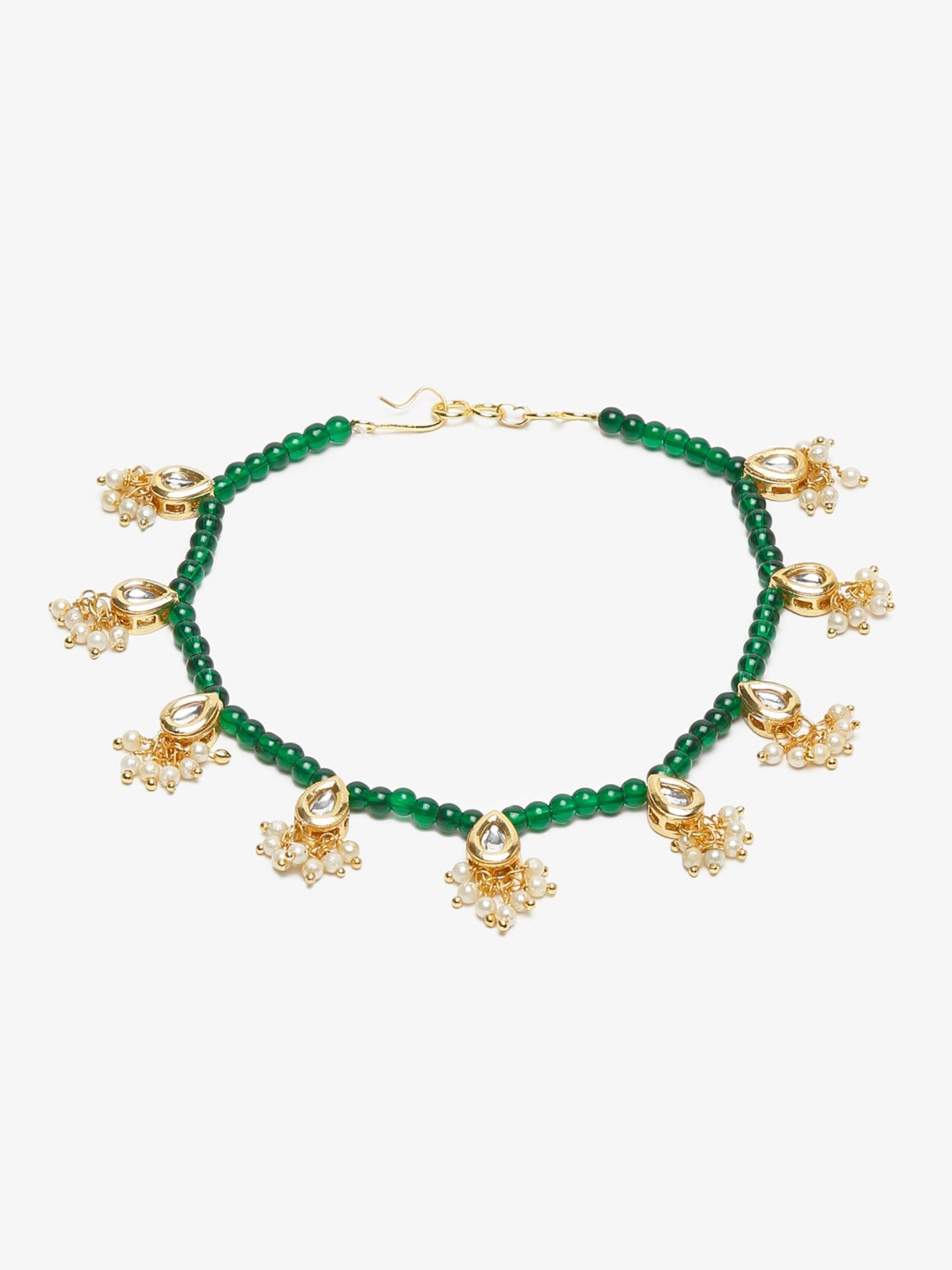 Women's Green Gold-Polished Anklets Set Of 2 - Ruby Raang