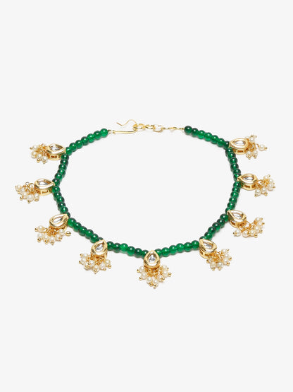 Women's Green Gold-Polished Anklets Set Of 2 - Ruby Raang