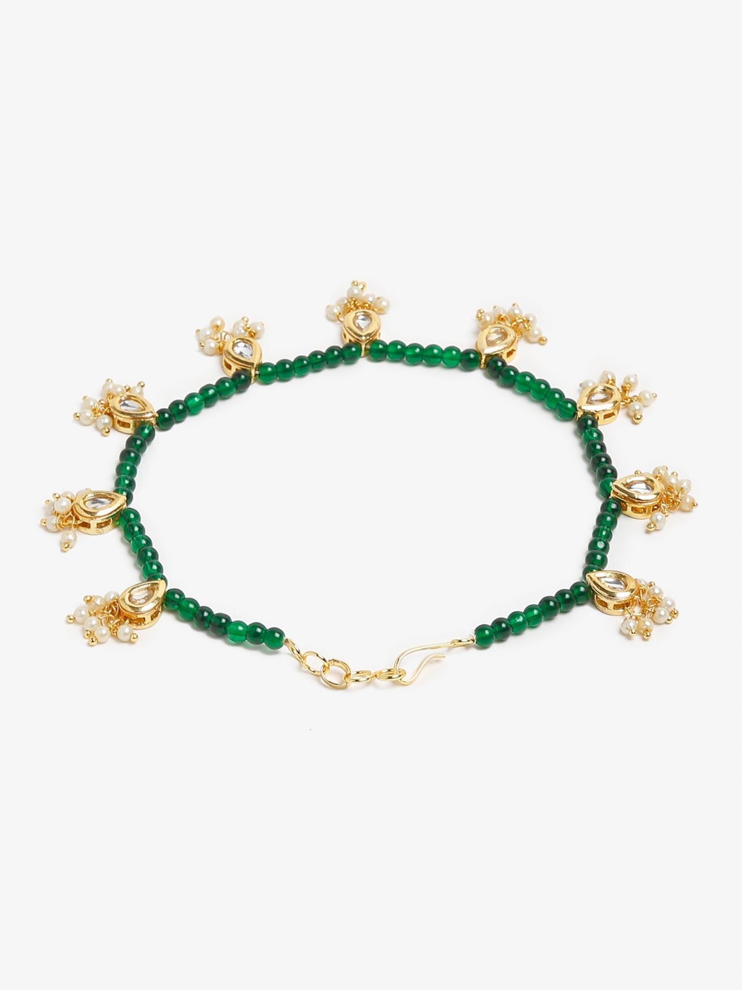 Women's Green Gold-Polished Anklets Set Of 2 - Ruby Raang