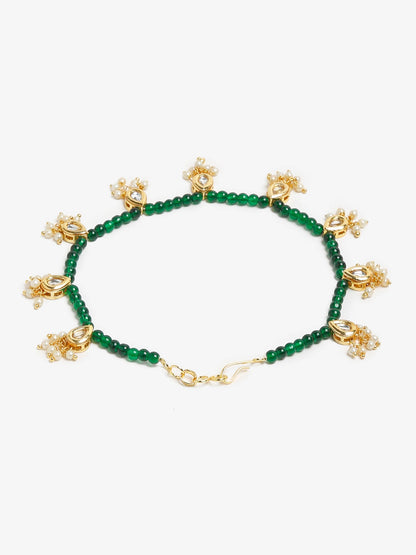 Women's Green Gold-Polished Anklets Set Of 2 - Ruby Raang