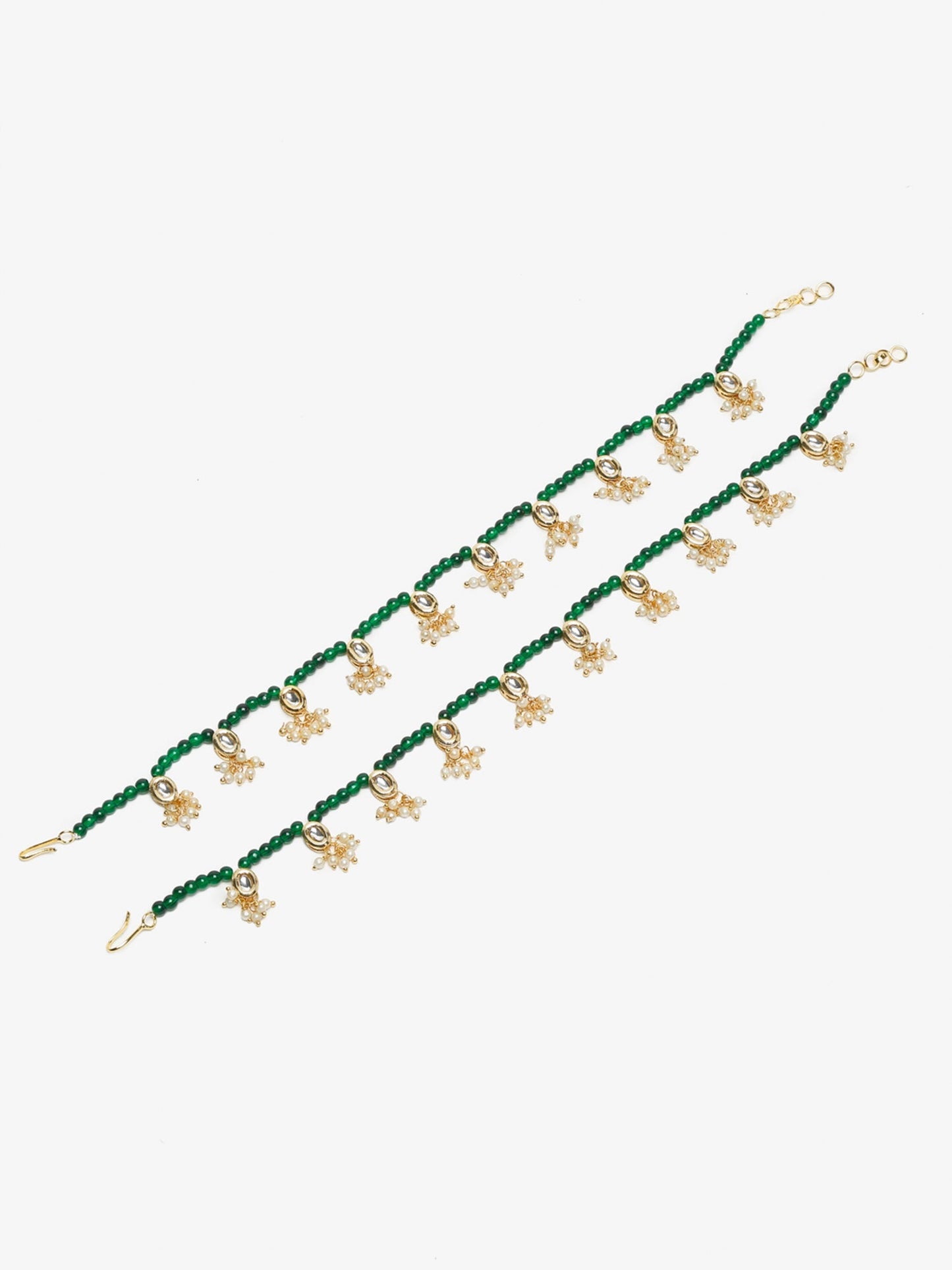 Women's Set Of 2 Green Anklets - Ruby Raang