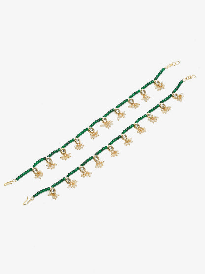 Women's Set Of 2 Green Anklets - Ruby Raang