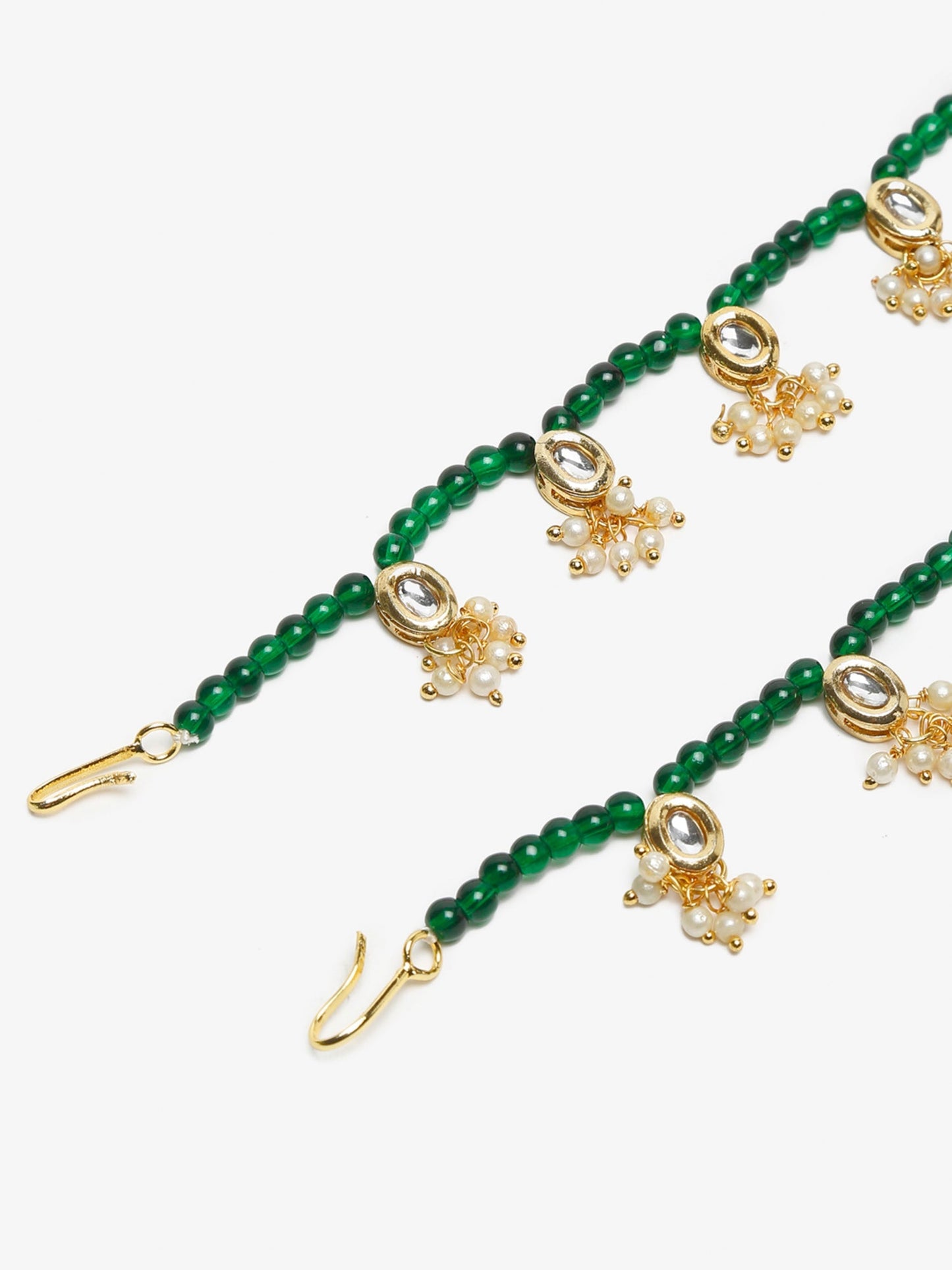 Women's Set Of 2 Green Anklets - Ruby Raang