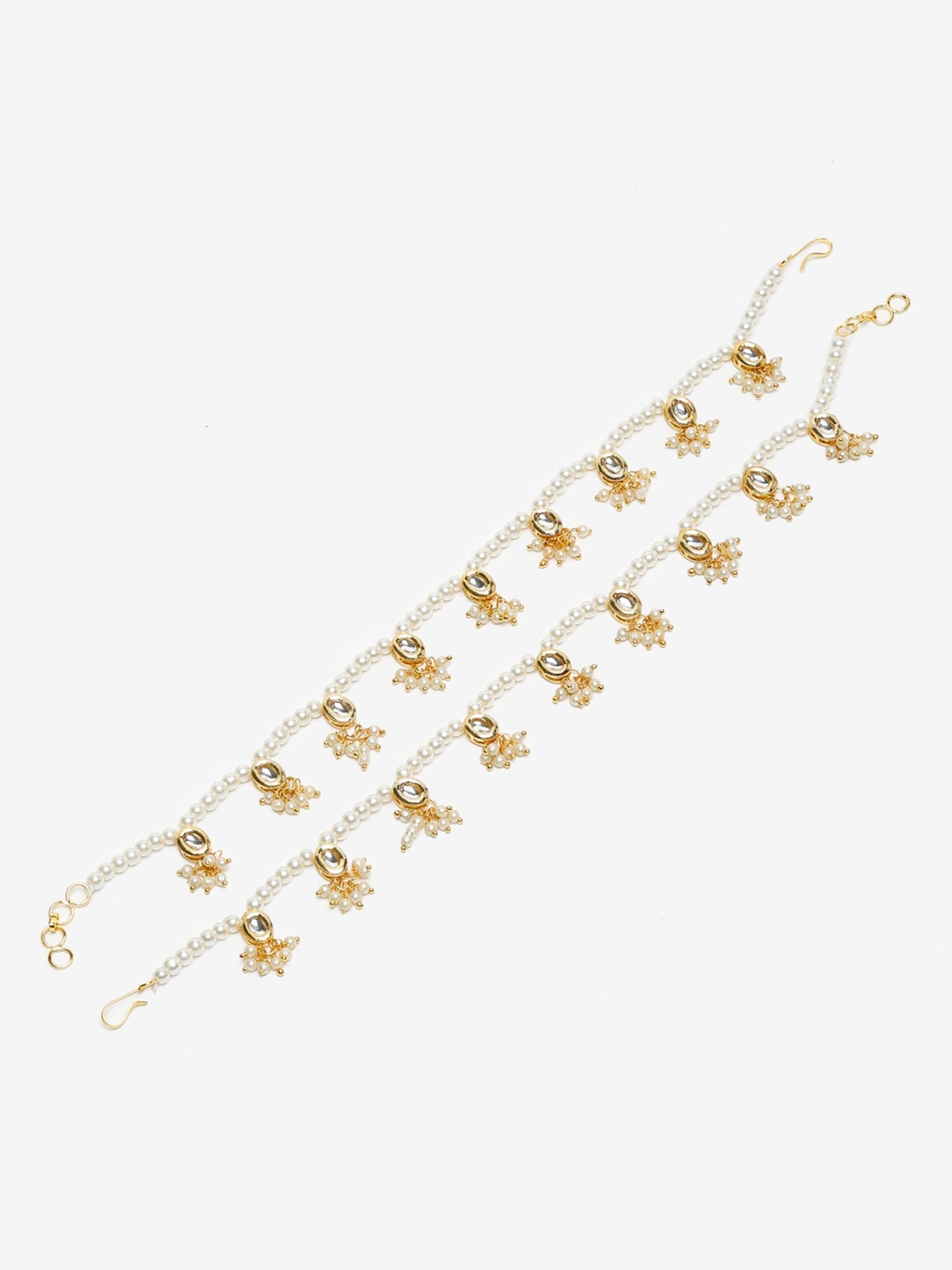 White Gold-Toned Plated Kundan Anklets Set Of 2 - Ruby Raang