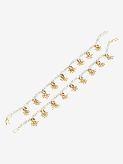 White Gold-Toned Plated Kundan Anklets Set Of 2 - Ruby Raang