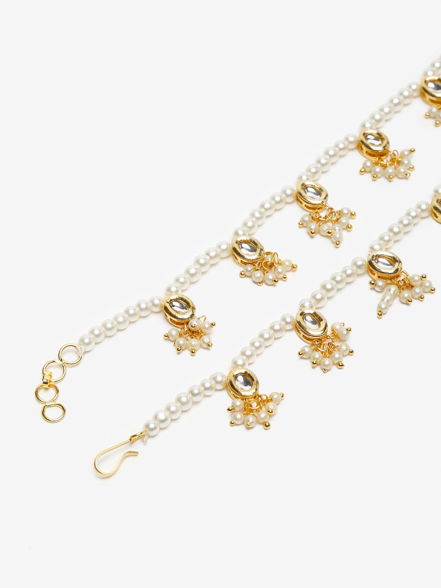 White Gold-Toned Plated Kundan Anklets Set Of 2 - Ruby Raang