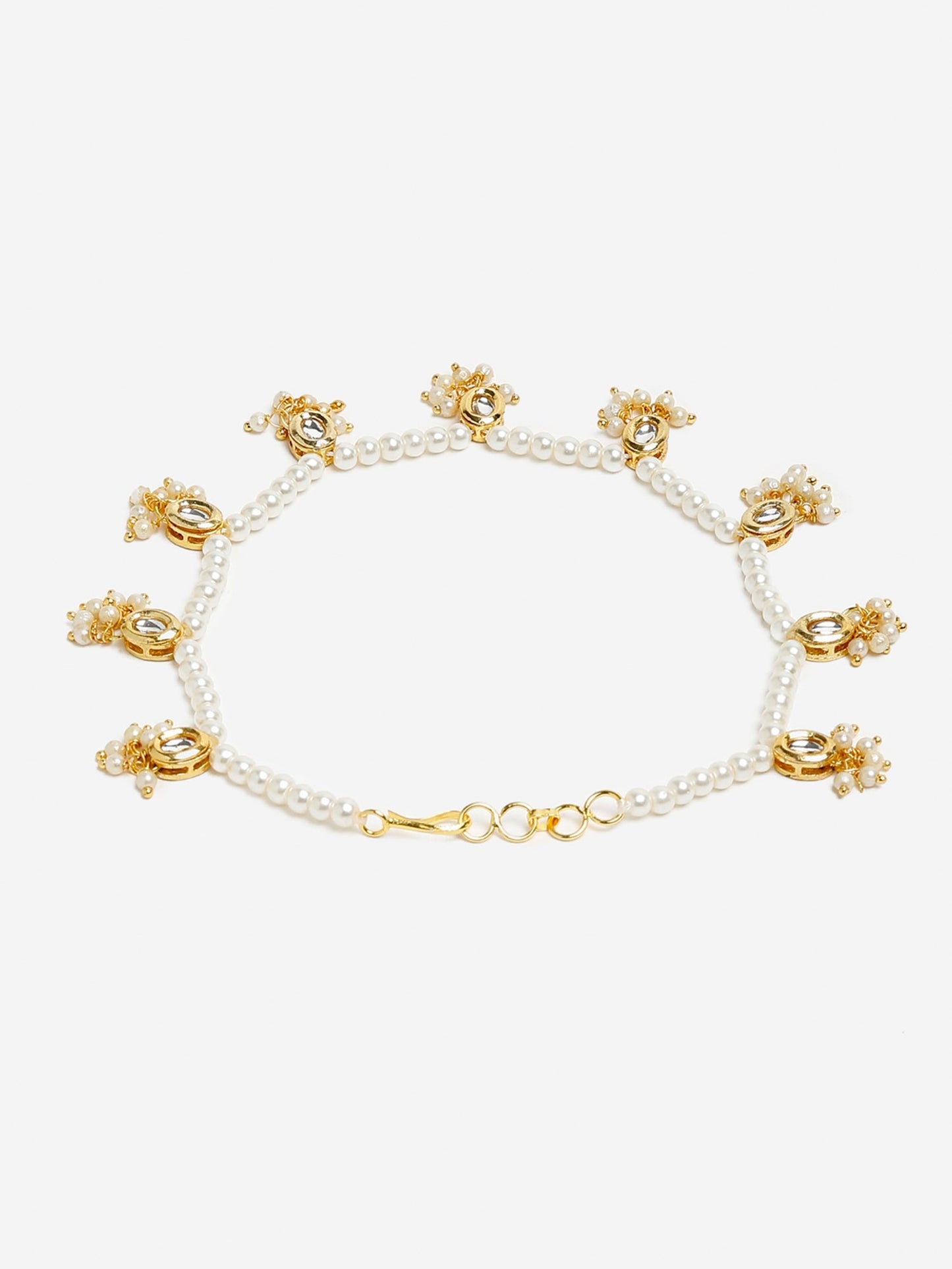 White Gold-Toned Plated Kundan Anklets Set Of 2 - Ruby Raang