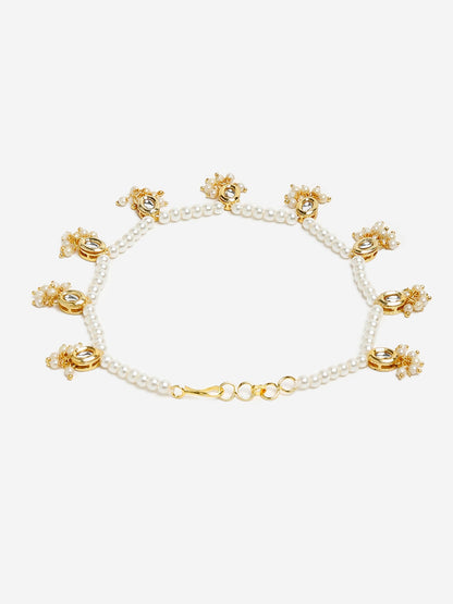 White Gold-Toned Plated Kundan Anklets Set Of 2 - Ruby Raang
