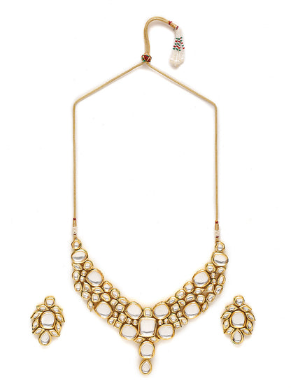 Gold-Toned Kundan Necklace With Earrings - Ruby Raang