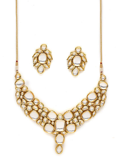 Gold-Toned Kundan Necklace With Earrings - Ruby Raang