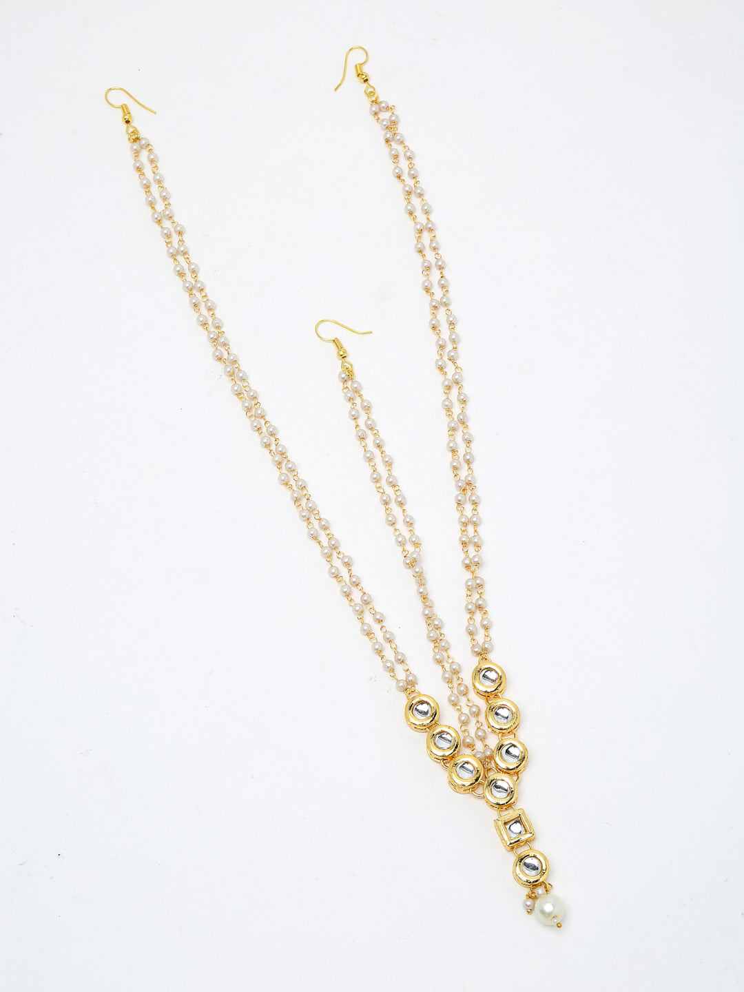 Gold-Polished White Kundan Beaded Matha Patti - Ruby Raang