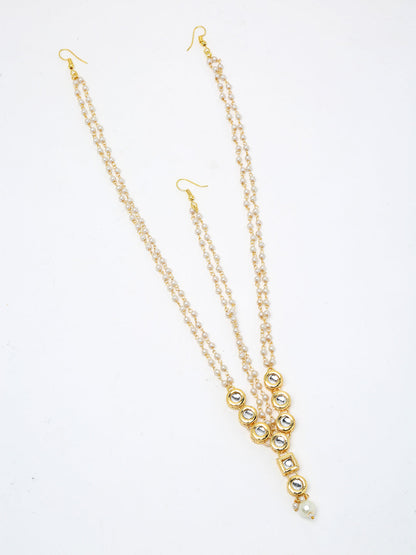 Gold-Polished White Kundan Beaded Matha Patti - Ruby Raang