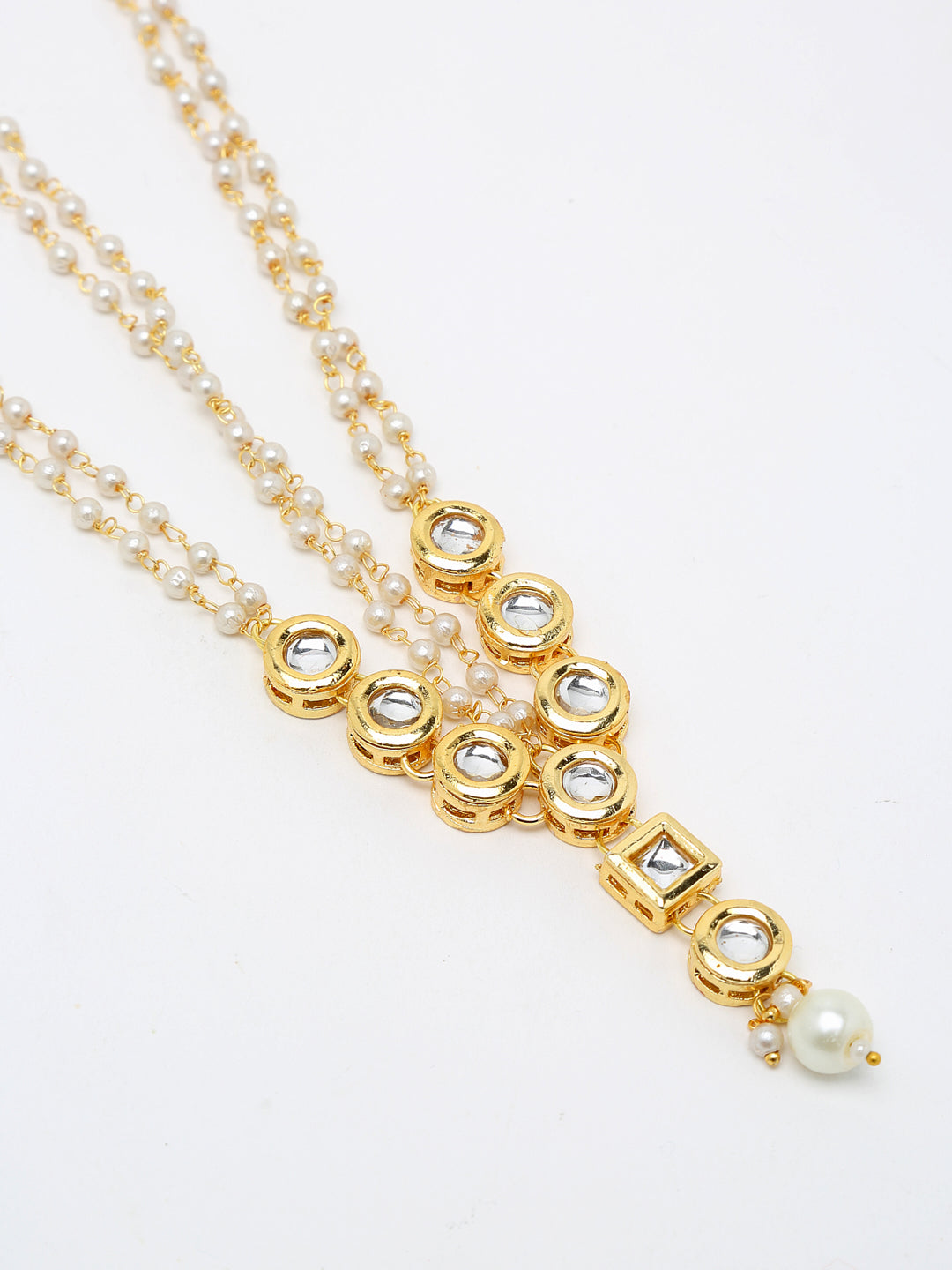 Gold-Polished White Kundan Beaded Matha Patti - Ruby Raang